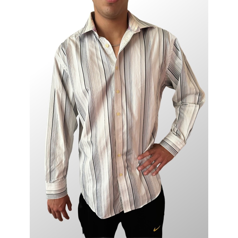 Ted Baker Men's Dress Shirt Size 17/5 Gray white Long Sleeve L